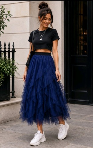 Midi skirt navy blue cake - midi,
