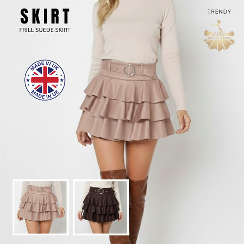 Womens suede mini frill - suede, skirt
